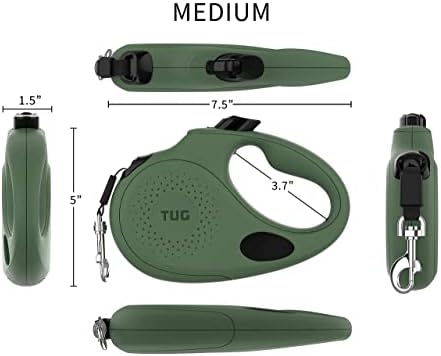TUG Oval 360° Tangle-Free Retractable Dog Leash with Integrated Waste Bag Dispenser (Medium, Green) - Image 2