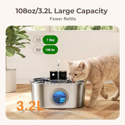 PEKTACO Wireless Cat Water Fountain, 108oz/3.2L Stainless Steel, 3 Filters - Image 4