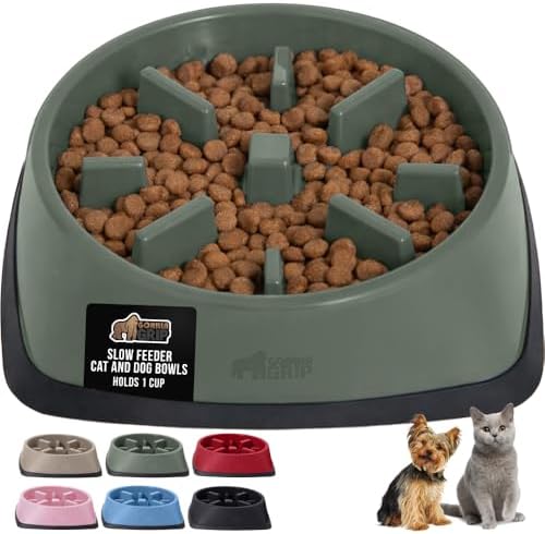 GORILLA GRIP® Patented Slow Feeder Dog and Cat Bowl, BPA Free, 1 Cup Sage by GorillaGrip