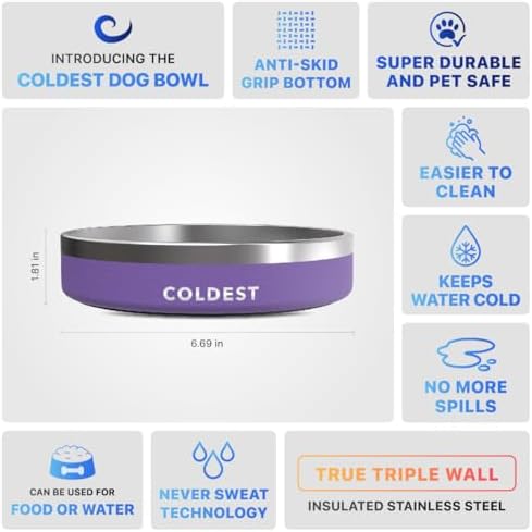 Coldest Dog Bowl - Anti Rust Metal, Non Slip, 3 Layers Insulated Stainless Steel Dog Bowls - Spill Proof & Heavy Duty - Water Bowl for Dogs, Cats & Pets, Dish Washer Safe (21 oz, Galaxy Purple) - Image 5