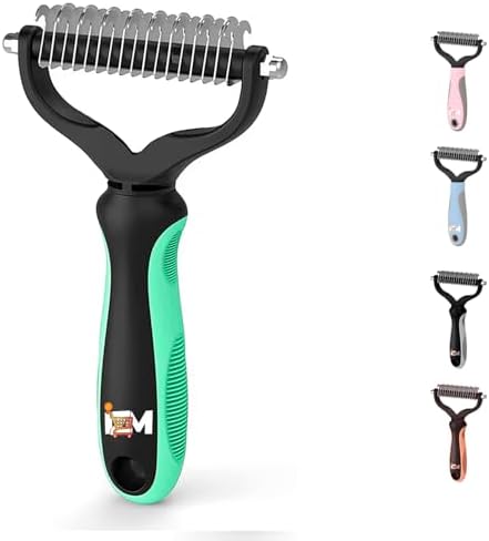 2-Sided Dematting & Deshedding Comb for Dogs & Cats – Undercoat Detangler Brush for Shedding, Matted Hair & Fur Remover Tool, Ergonomic Handle for Stress-Free Pet Grooming (Green) by IZM