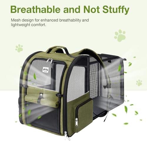 Large Cat Backpack Carrier Expandable Pet Carrier Backpack for Small Dogs Medium Cats Fit Up to 18 Lbs, Dog Backpack Carrier, Foldable Puppy Backpack Carrier for Travel, Hiking,Dark Green - Image 3