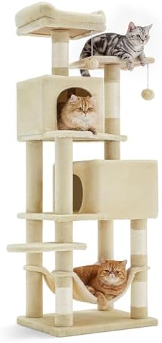 SONGMICS HOME Cat Tree for Indoor Cats, Multi-Level Cat Tower with Sisal Scratching Posts, Hammock and Condo, Beige by SONGMICSHOME