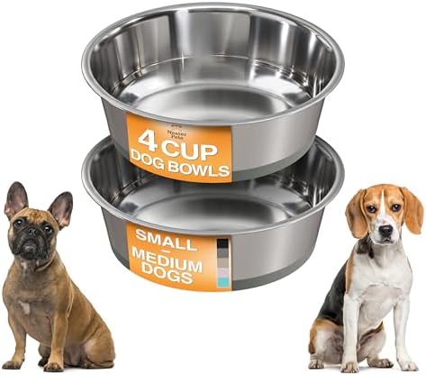 Neater Pet Brands Stainless Steel Dog Bowls with Non-Slip Rubber Bottom – Set of 2, 4 Cup (32 oz), Gray - Heavy Duty Metal Dog Bowl, Dishwasher Safe, Food or Water Bowl, Ideal for Medium Dogs by NeaterPetBrands