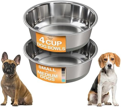Neater Pet Brands Stainless Steel Dog Bowls with Non-Slip Rubber Bottom – Set of 2, 4 Cup (32 oz), Gray - Heavy Duty Metal Dog Bowl, Dishwasher Safe, Food or Water Bowl, Ideal for Medium Dogs by NeaterPetBrands
