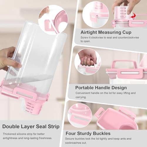 Dog Cat Food Storage Container with Cup (Pink, 2.5L) - Image 4