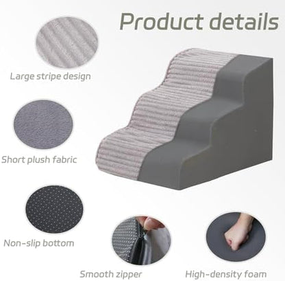 Laojin Balhen Dog Stairs for Small Dogs & Cats 15.7" H, High Density Foam Dog Steps Ramp for Couch Sofa and Chair, Pet Stairs with Non-Slip Bottom and Remove Washable Cover, 3-Step Pet Steps, Grey - Image 4