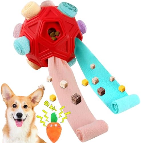 Dog Snuffle Ball-Interactive Puzzle Dog Toys Encourage Natural Foraging Skills Slow Feeder for Training and Stress Relief, Cloth Strip Hiding Food Dog Toys for Any Size Dogs (Red Macaron) by Petration