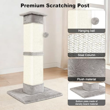 Cat Scratching Post 33 inch for Indoor Cats, Sisal Cat Scratcher, Vertical Posts with Dangling Ball, High Cat Scratch Post, Cat Tree for Full-Body Stretching, Protect Your Furniture, Light Grey - Image 3