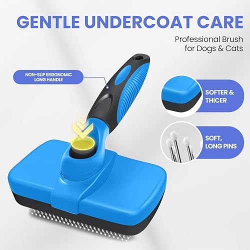 Self Cleaning Shedding Brush - 5-in-1 Professional Pet Grooming Kit Skin Friendly Grooming Tool for Dogs, Cats, and Puppies, Deshedding and Hair Removal for Long and Short Haired Pets, Blue - Image 3