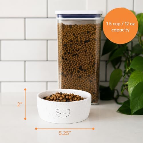 Pearhead Ceramic Meow Cat Bowl, Holds 12 oz, Modern Speckled White - Image 3