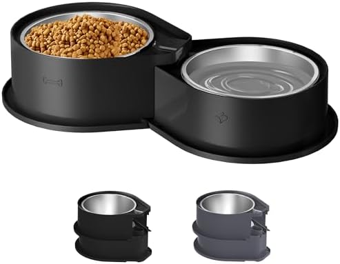 Newget 304 Stainless Steel Dog Bowl Set, 24oz Foldable Pet Dishes, Black by Newget