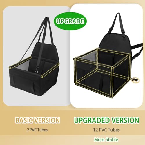 Dog Car Seat Foldable Dog Car Booster Seat Waterproof Breathable Oxford Travel Bag for Small to Medium Dogs, Puppies, and Pets-Pure Black-Upgrade - Image 2