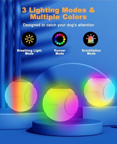 Xeuch Light Up Dog Balls, LED Dog Toy Ball Rechargeable, Bounce-Activated Durable Fetch Ball Grow in The Dark, Night Glowing Dogs Toys, Natural Rubber, Color Changing LED, 2.5 inches-Blue - Image 2