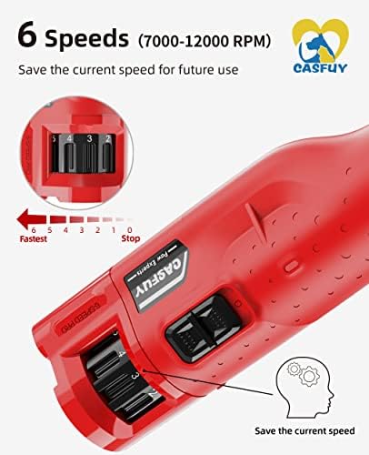 Casfuy Dog Nail Grinder Quiet - (45db) 6-Speed Pet Nail Grinder with 2 LED Lights for Large Medium Small Dogs/Cats, Professional 3 Ports Rechargeable Electric Dog Nail Trimmer with Dust Cap(Red) - Image 2