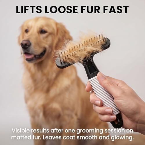 POODLIE Poodle Pet Dog Grooming Rake | Dematting Tool with Stainless Steel Shedding Comb for Pets | 2 Rows of Pins Gently Remove Loose or Tangled Hair from Undercoat (Black) - Image 5