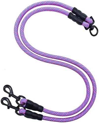 Double Dog Leash Coupler, Heavy Duty Extension Rope for Two Dogs, No Tangle 1/2" Thick Dual Dog Lead Splitter for Large Medium Dogs Over 40 lbs (33"- Pinkblue) by Mycicy