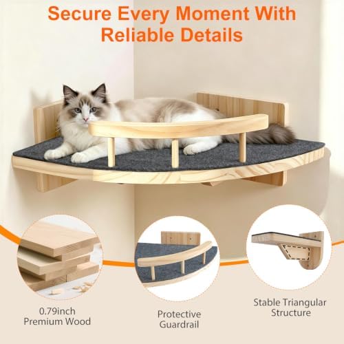 Cat Wall Shelves with 3 Perch Steps, Cat Wall Climber Furniture Up to 26lbs - Image 5