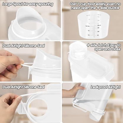 5Lbs Airtight Dog Cat Storage Container Portable with Upgraded Large Spout and Cup, Plastic Pet Food Dispenser for Small Animal Kibble, Bird Seed, Oatmeal, Rice, Flour, Brown Sugart-2 Pack Milky white - Image 2