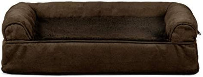 Furhaven Cooling Gel Dog Bed for Medium/Small Dogs w/ Removable Bolsters & Washable Cover, For Dogs Up to 35 lbs - Plush & Suede Sofa - Espresso, Medium by FurHaven
