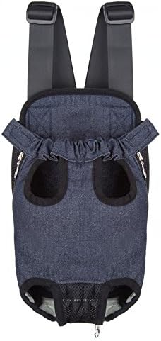 Pet Dog Puppy Cat Carrier Five Holes Backpack Double Shoulder Straps Denim Front Chest Backpack Bag, L, Blue - Image 2