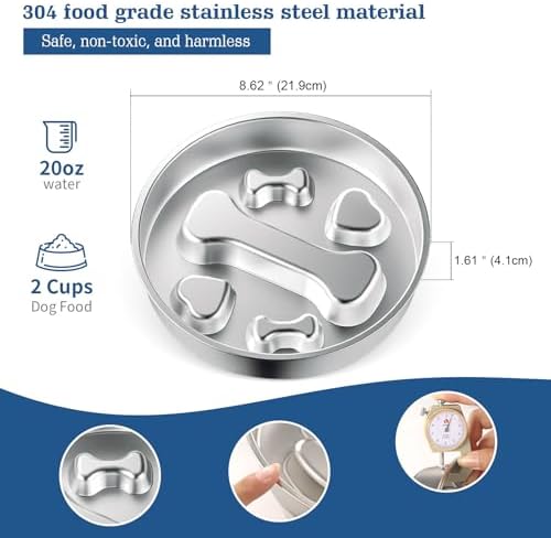 Stainless Steel Slow Feeder Dog Bowls – Non-Slip Metal Dog Bowl for Large & Medium Breeds, Puppy Puzzle Feeder – 2 Cup Capacity for Small to Big Pets – Durable Slow Feed Dog & Cat Food Dish - Image 2