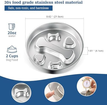 Stainless Steel Slow Feeder Dog Bowls – Non-Slip Metal Dog Bowl for Large & Medium Breeds, Puppy Puzzle Feeder – 2 Cup Capacity for Small to Big Pets – Durable Slow Feed Dog & Cat Food Dish - Image 2