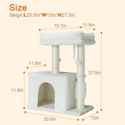 PEEKAB Small Cat Tree Tower,Scratching Post with Condo and Perch for Indoor Cats and Kittens,with Dangling Ball Massage Brush,Beige - Image 4