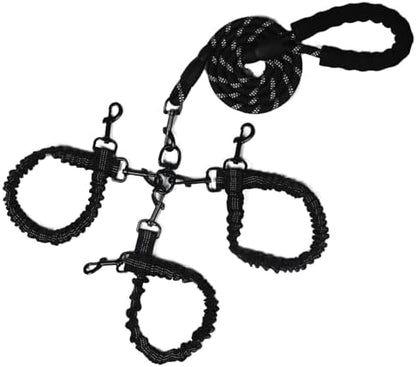 Dog Double Leashes,Rope Bungee Three Leash with Padded Handle Removable for 3 Dogs,Tangle-Free, Padded Handles, 360° Swivel Control (Black, 3 Way) by Y-ANNJYA