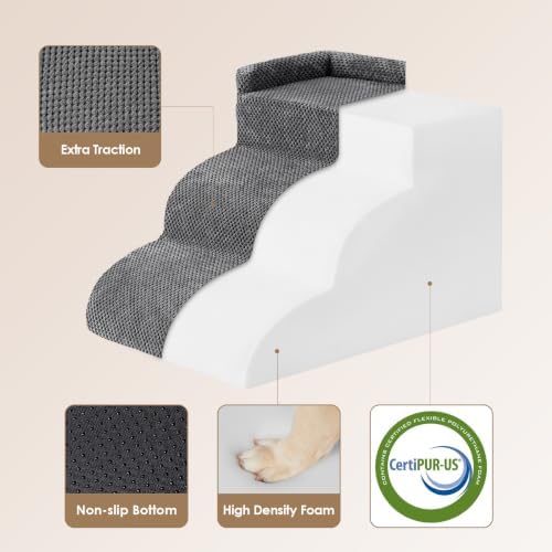 EHEYCIGA 3-Step Curved Dog Stairs for Dogs, Dog Ramp for Couch 14" H, Grey - Image 3