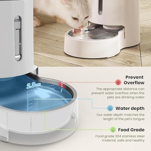 CZPET Automatic 4L/135Oz/1Gal Cat Water Dispenser with Stainless Steel Bowl, Gravity Waterer for Small Medium Dog Puppy Kitten (White) - Image 4