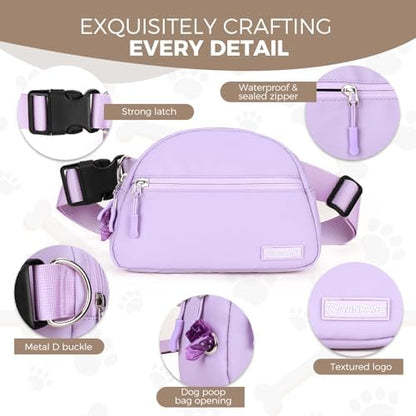 Dog Treat Pouch Pet Training Walking Fanny Pack with Built-in Poop Bag Dispenser & Waste Bag Holder | Stylish Puppy Training Essentials Supplies | Free Dog Clicker (Lavender) - Image 2