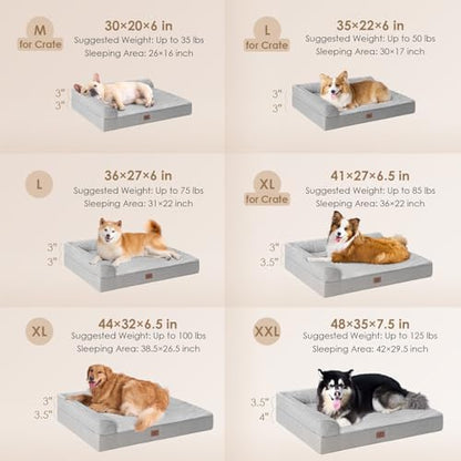 EHEYCIGA Orthopedic Dog Bed, Medium Memory Foam Dog Bed, Grey - Image 2