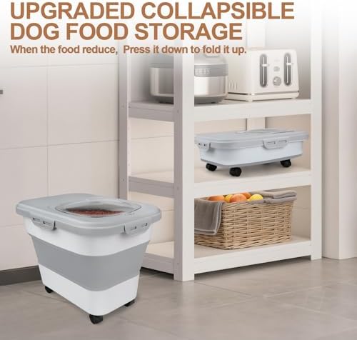 TIOVERY Dog Food Storage Container, 10-20lbs Collapsible Dog Cat Food Containers with Airtight Clear Flip-top，Rolling Wheel and Pet Food Scoop, Pet Food Storage Container Bin for Dog Cat Bird Pets - Image 5