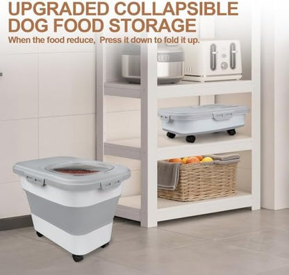 TIOVERY Dog Food Storage Container, 10-20lbs Collapsible Dog Cat Food Containers with Airtight Clear Flip-top，Rolling Wheel and Pet Food Scoop, Pet Food Storage Container Bin for Dog Cat Bird Pets - Image 5