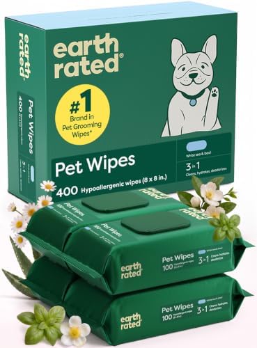 Earth Rated Dog Wipes for Paws & Butt, Deodorizing, White Tea & Basil 400ct by EarthRated