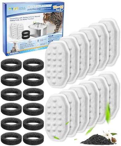 24 Pack Stainless Steel Cat Fountain Filters Compatible with Rellaty & Fit for Neareal Cat Fountain 108oz/3.2L, Replacement for Automatic Pet Fountain Dog Water Dispenser by MyfatBOSS