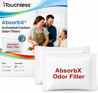 iTouchless AbsorbX 2-Pack Trash Can Odor Filter - Natural Activated Charcoal Deodorizer for Kitchen, Nursery & Office - Fits 8 Gallon & Larger iTouchless Cans by iTouchless