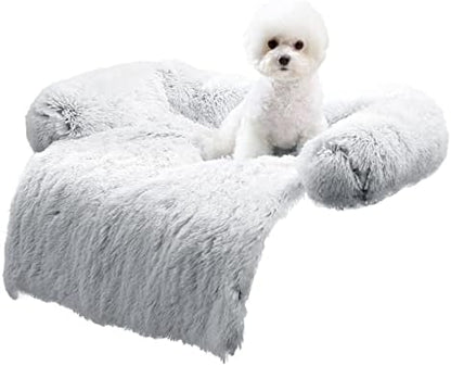 HACHIKITTY Calming Pet Sofa Bed Mat, Washable Fluffy Couch Cover for Dogs and Cats, Anti-Slip Bottom (40"x 38"x 6", Gray) by HACHIKITTY