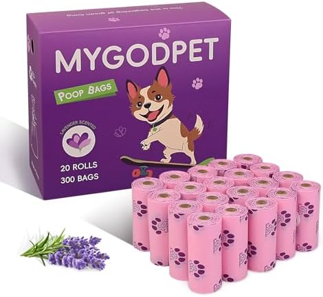 Dog Poop Bags Rolls 300 Count Biodegradable Poop Bags Refills for Dog and Cat Lavender Scented Waste Bag Leak Proof Doggie Poop Bag Doggy Trash Bag Purple by MYGODPET