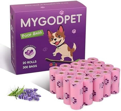 Dog Poop Bags Rolls 300 Count Biodegradable Poop Bags Refills for Dog and Cat Lavender Scented Waste Bag Leak Proof Doggie Poop Bag Doggy Trash Bag Purple by MYGODPET