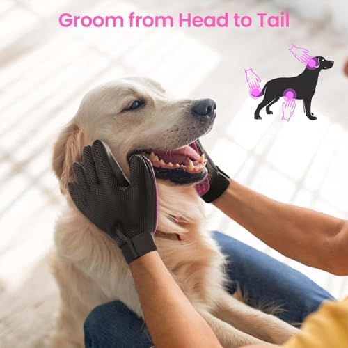 Pet Hair Removal Glove with 255 Silicone Tips for Dogs & Cats, Right Pink - Image 4