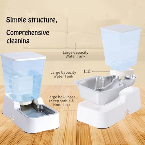 Meikuler Automatic Dog Cat Water Dispenser Large Capacity 5Lfor Cats and Medium and Large-Sized Dogs with Stainless Steel Bowl (White, 5L) - Image 2