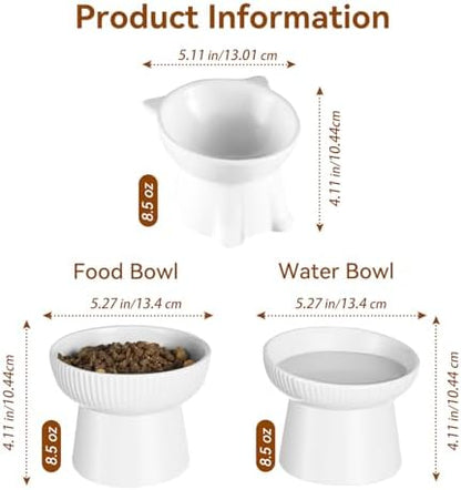 Ceramic Elevated Cat Bowls-Water Bowl, 15° Tilted Design, Anti-Vomiting & Spine Protection, Prevent Whisker Fatigue for Kittens to Adult Cats and Small Dogs (Green-Elevated Cat Bowls-2) - Image 2