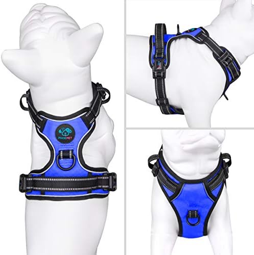 PHOEPET No Pull Dog Harnesses for Small Puppies Reflective Adjustable Front Clip Vest with 2 Metal Leash Attachment Hooks Soft Handle [Over The Head Design](M, Royal Blue) - Image 2