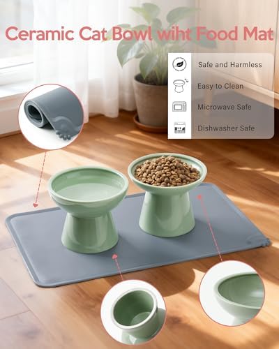 CEEFU 2 Elevated Ceramic Cat Bowls Upgraded with Food Mat for Food & Water - Image 3