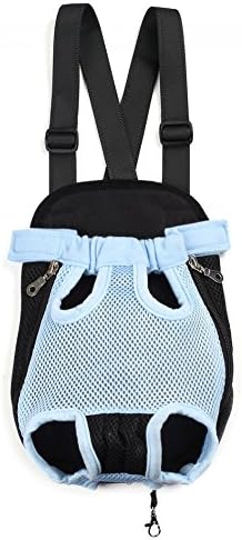 Pet Dog Puppy Cat Carrier Five Holes Backpack Double Shoulder Straps Mesh Front Chest Backpack Bag, M, Blue by MOJUN