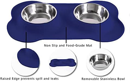Hubulk Pet Dog Bowls 2 Stainless Steel Dog Bowl with No Spill Non-Skid Silicone Mat + Pet Food Scoop Water and Food Feeder Bowls for Feeding Small Medium Large Dogs Cats Puppies (Medium, Navy Blue) - Image 3