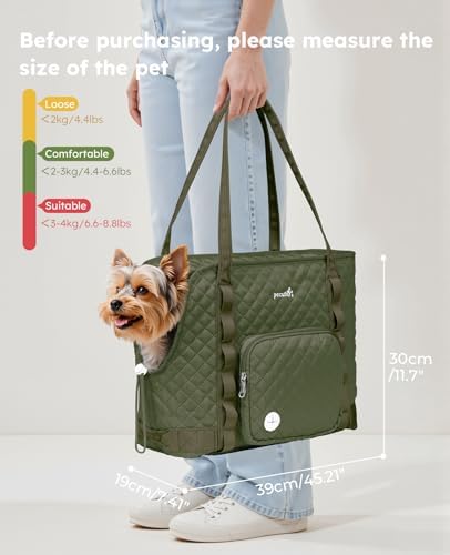 Pecute Dog Purse Carrier, Dog Carrier with Pockets for Small Dogs, Fits Dogs 5 lbs to 9 lbs, Cat and Puppies Tote Bag, Outing, Travel, Vet, Green - Image 2