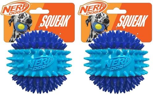 Nerf Dog 3.7in TPR 3-Part Spike Squeak Ball Dog Toy - Dark Blue/Light Blue (Pack of 2) by GramercyProductsInc